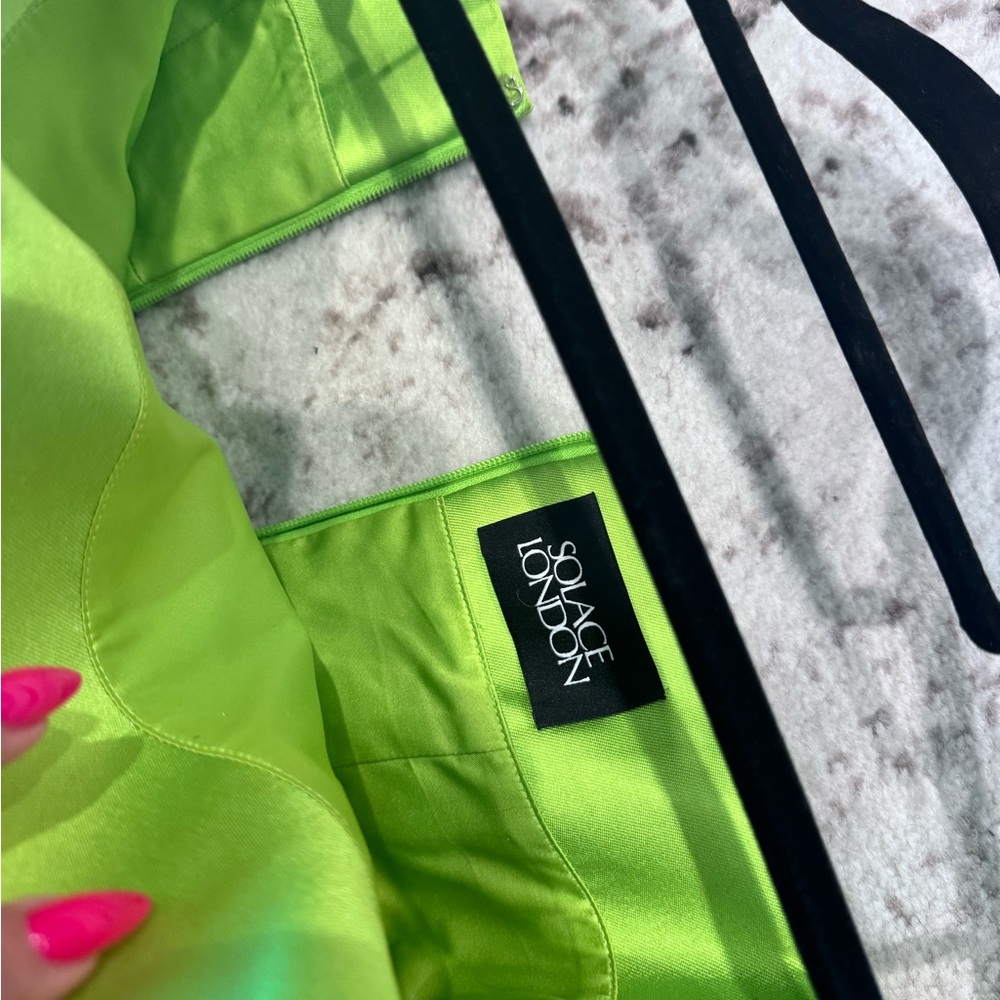 Solace London Neon Lime Green Off-Shoulder Gown with Statement Puff Sleeves - Picture 4 of 6